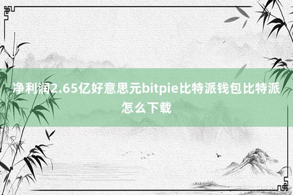 净利润2.65亿好意思元bitpie比特派钱包比特派怎么下载