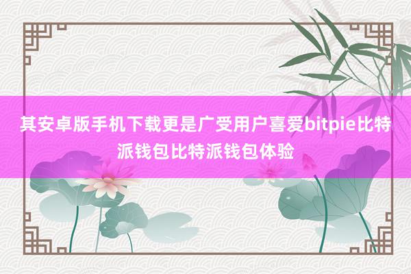 其安卓版手机下载更是广受用户喜爱bitpie比特派钱包比特派钱包体验