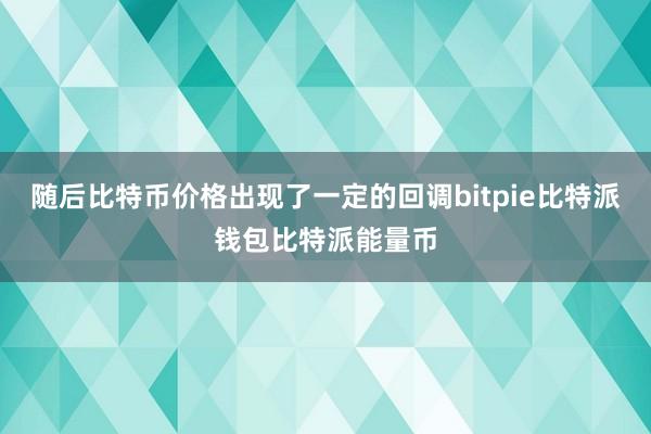 随后比特币价格出现了一定的回调bitpie比特派钱包比特派能量币